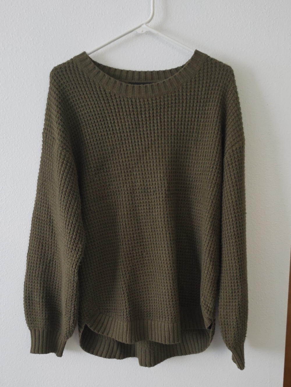 Olive Green Waffle Knit Women's Sweater